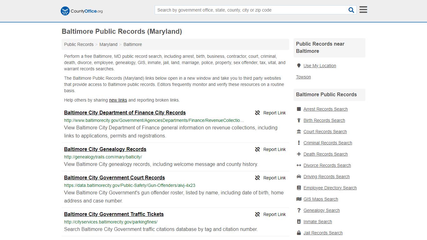 Public Records - Baltimore, MD (Business, Criminal, GIS, Property ...