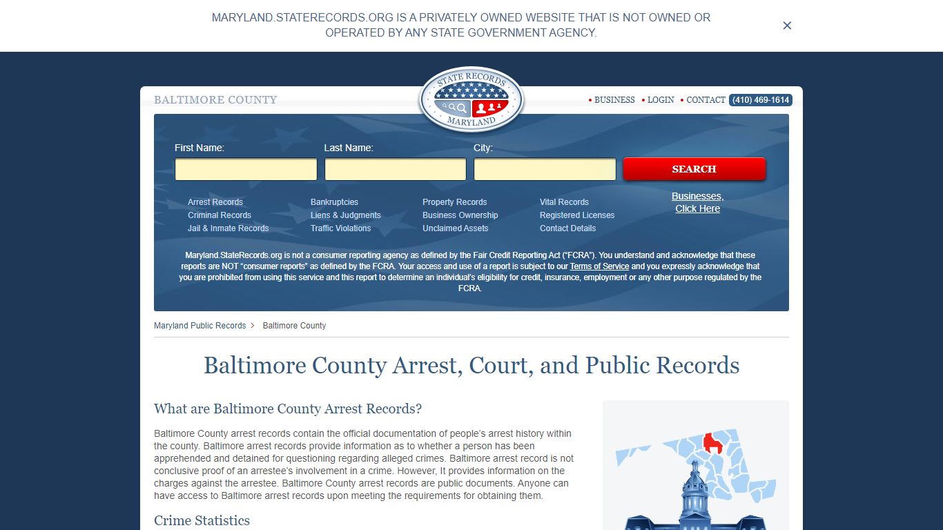 Baltimore County Arrest, Court, and Public Records